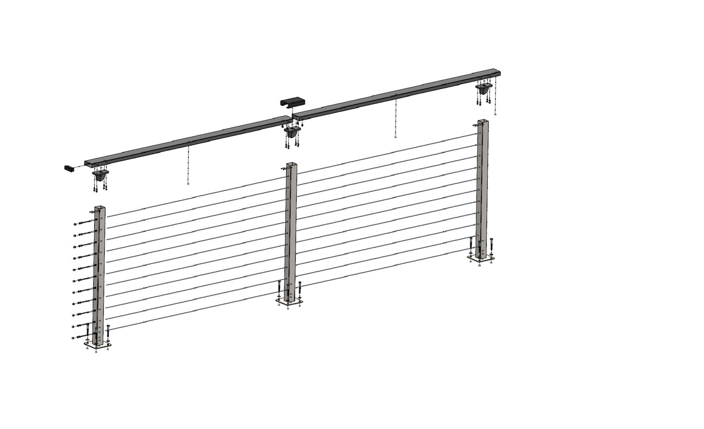 11 ft. Deck Cable Railing, 42 in. Base Mount, Black , Stainless