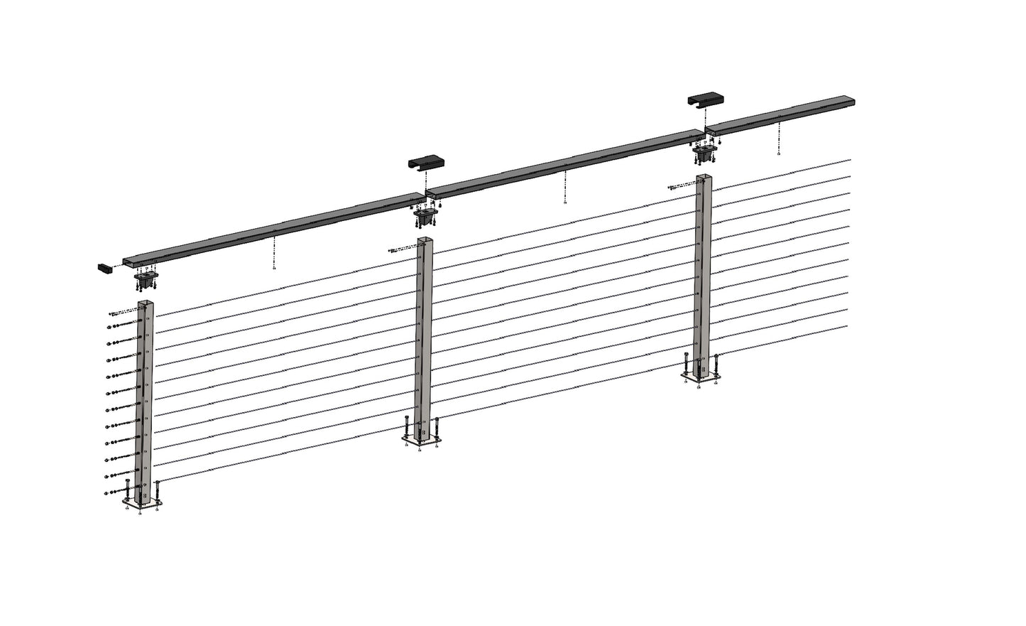 71 ft. x 42 in. White Deck Cable Railing, Base Mount , Stainless